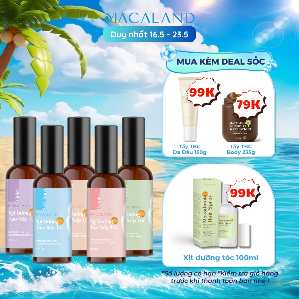 Xịt giữ nếp tạo kiểu dưỡng tóc 3in1 MACALAND 100ml lưu hương nước hoa, không khô cứng tóc