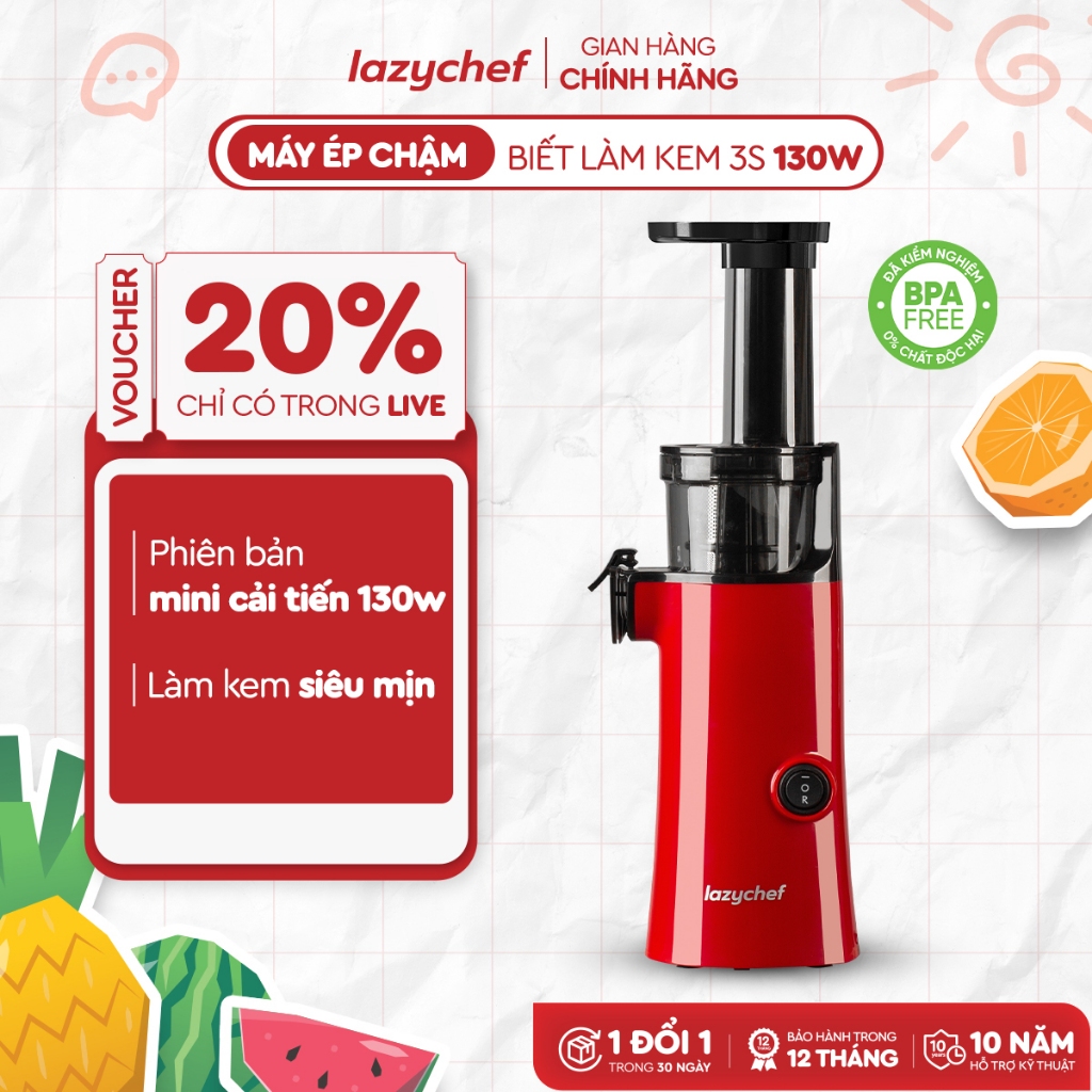 Máy Ép Chậm Lazychef mini 130W  - Máy Làm Kem Hoa Quả, Máy Ép Trái Cây