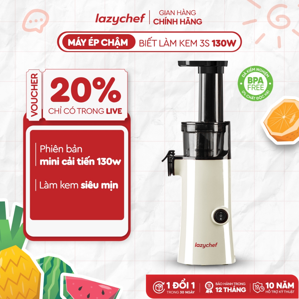 Máy Ép Chậm Lazychef mini 130W  - Máy Ép Trái Cây, Máy Làm Kem Hoa Qủa