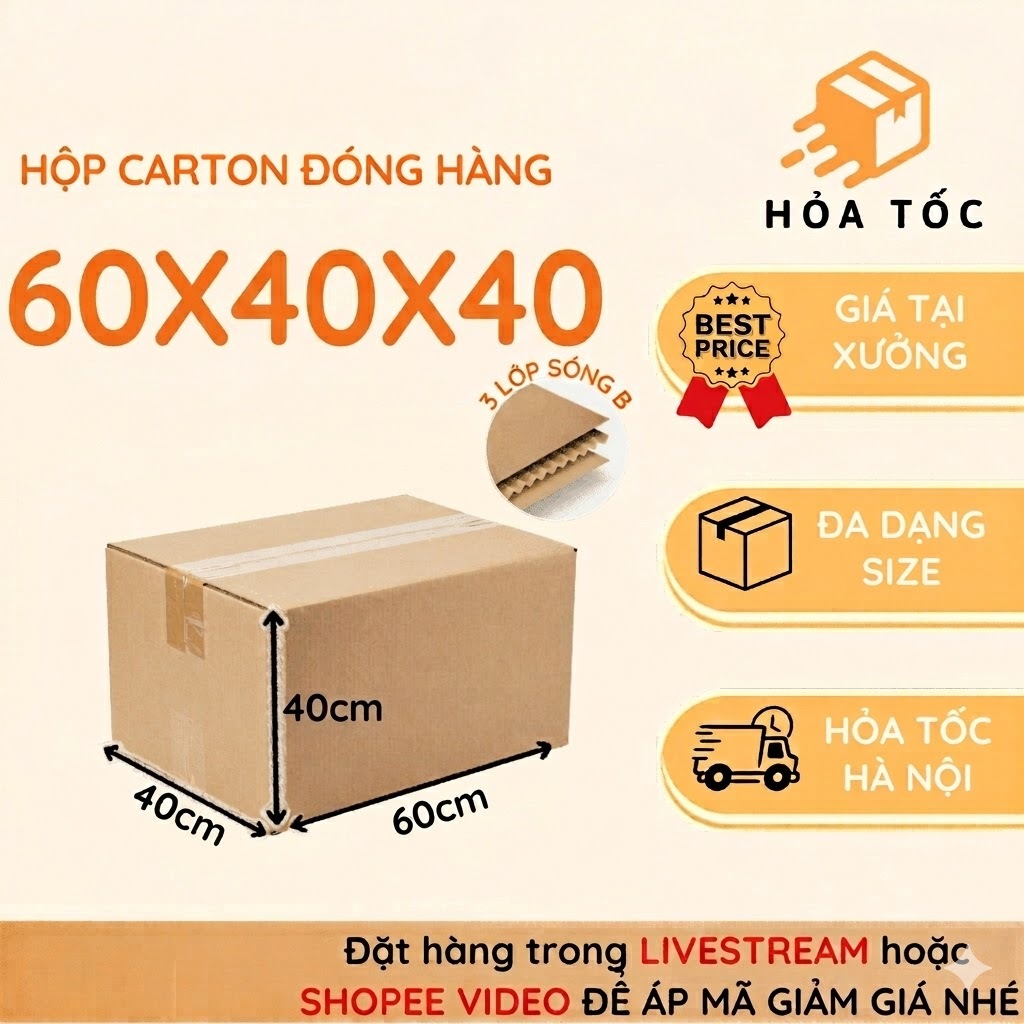 1 Hộp carton kích thước 60x40x40