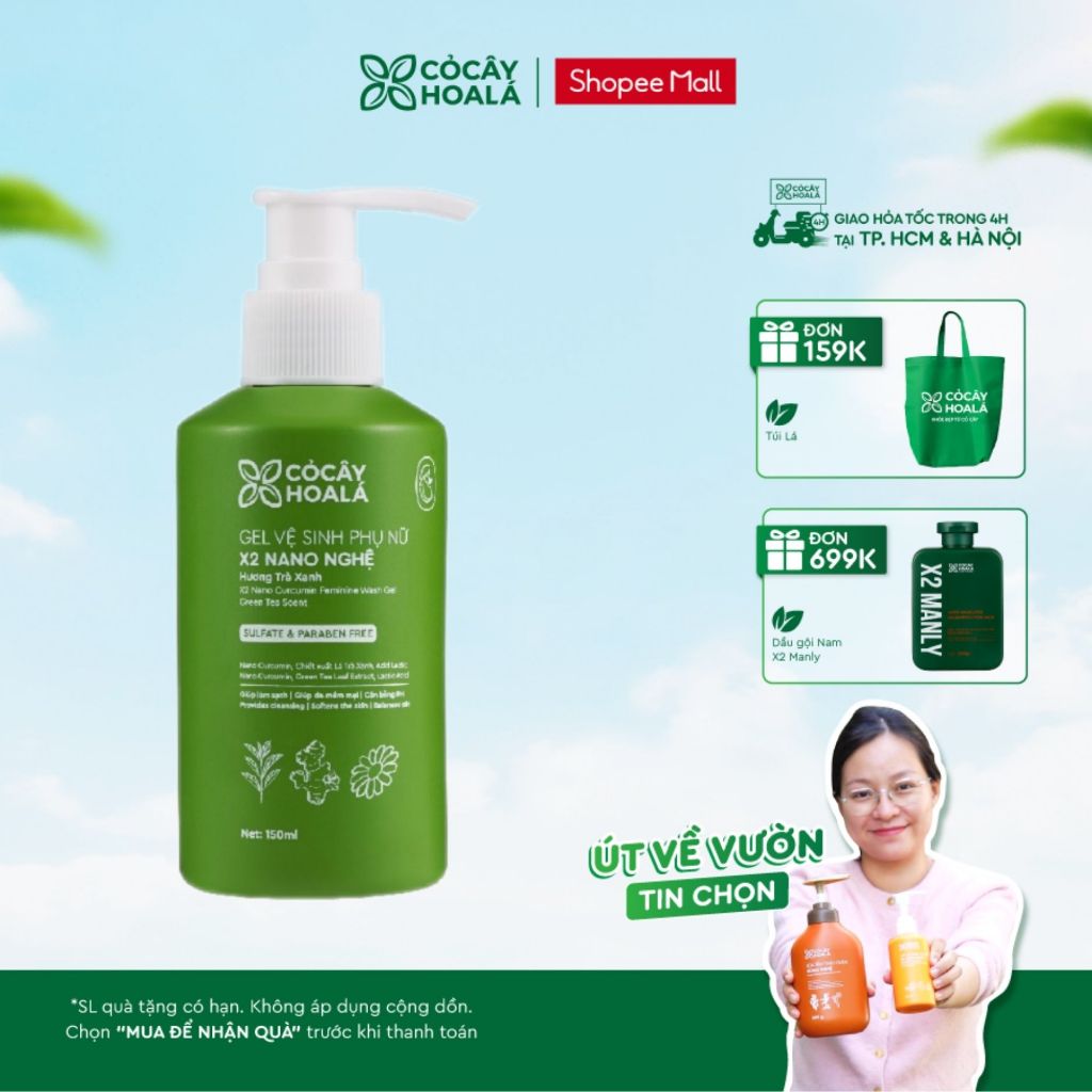[HỎA TỐC] Dung Dịch Vệ Sinh Cỏ Cây Hoa Lá Gel x2 Nano Nghệ Hương Trà Xanh Làm Sạch  150ml