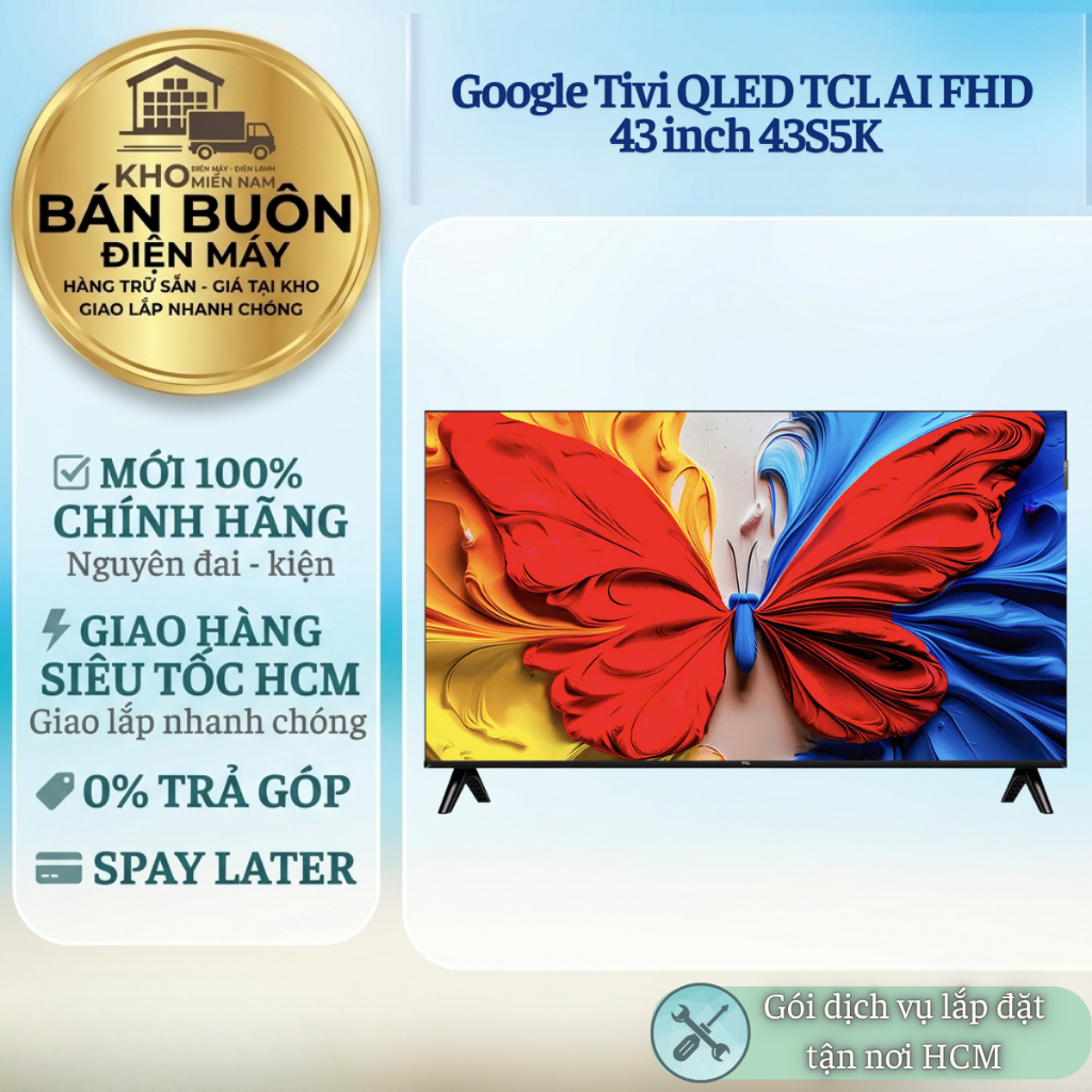 43S5K Google Tivi QLED TCL AI FHD 43 inch, trợ lý giọng nói Tiếng Việt 43S5K