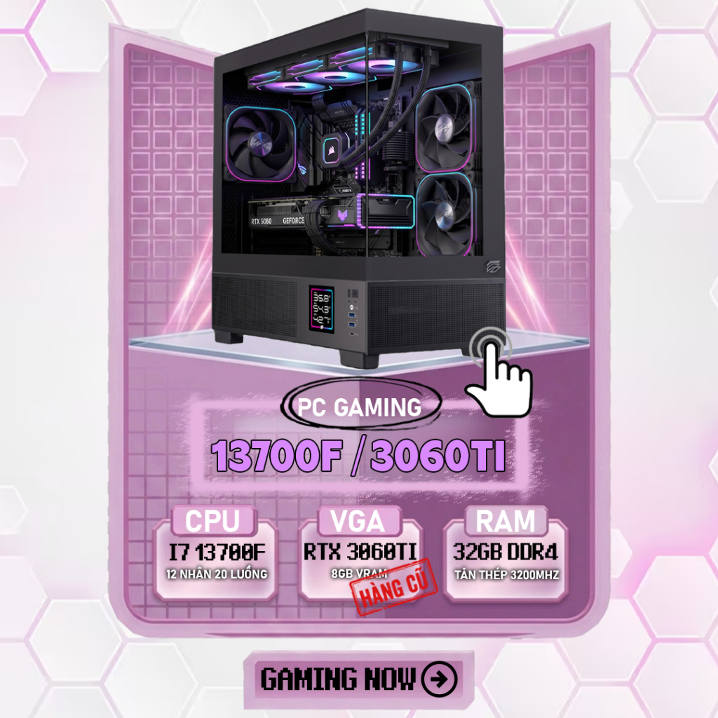 PC Gaming i7 13700F RTX 3060Ti RAM 32GB SSD 512GB Máy Tính Để Bàn Chơi Game Livestream Đồ Họa Cao Cấ