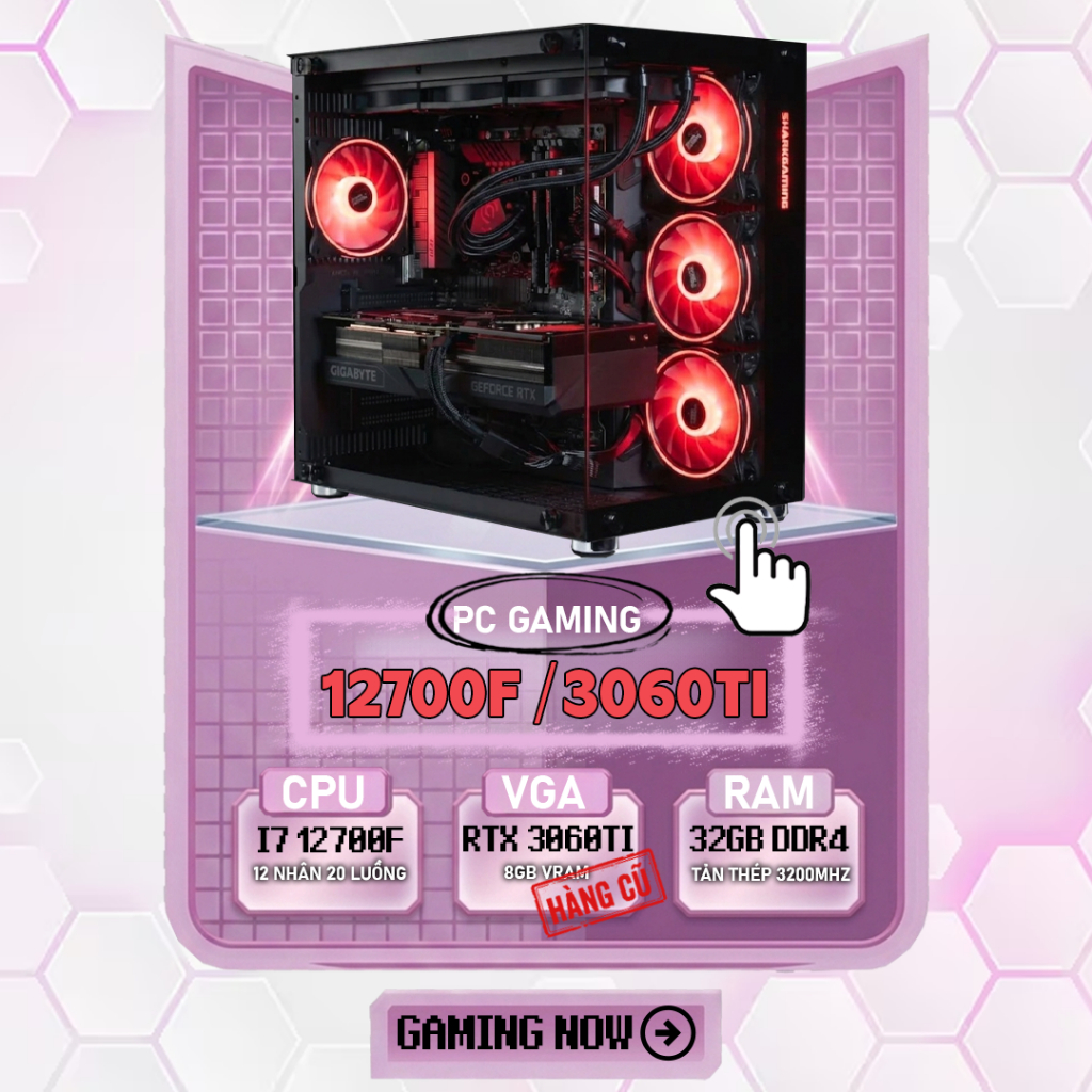 PC Gaming i7 12700F RTX 3060Ti RAM 32GB SSD 512GB Máy Tính Để Bàn Chơi Game Livestream Đồ Họa Cao Cấ