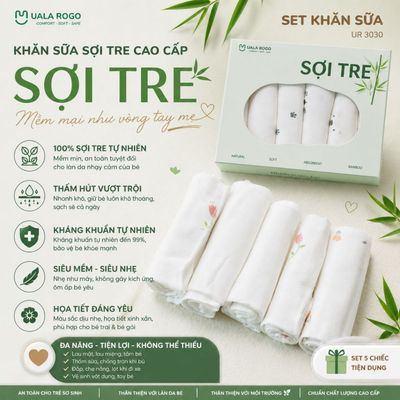 Khăn sữa cho bé sơ sinh Ualarogo Set 6 chiếc vải Sợi tre Bamboo mềm mịn co giãn 3030