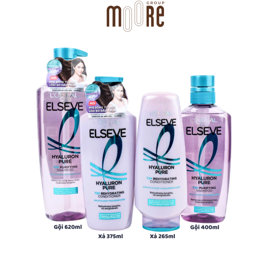Dầu Gội và Dầu Xả Giảm Dầu Nhờn L'oreal Paris Elseve Hyaluron Pure 72H Cho Da Đầu Dầu