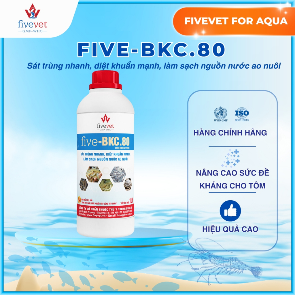 Dung Dịch Sát Trùng Ao Tôm Cá Làm Sạch Nước FIVEVET – Five-BKC.80