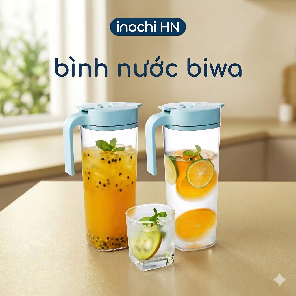 Inochi Bình nước nhựa Biwa, Biwa Plus cao cấp dung tích 1.2L/1.6L/2.1L sang trọng, an toàn