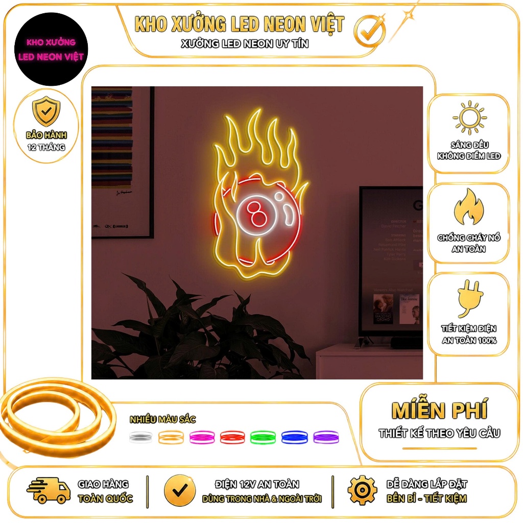 Đèn LED Neon Viên Bi Lửa Treo Tường RGB Decor Phòng Gaming Cực Ngầu