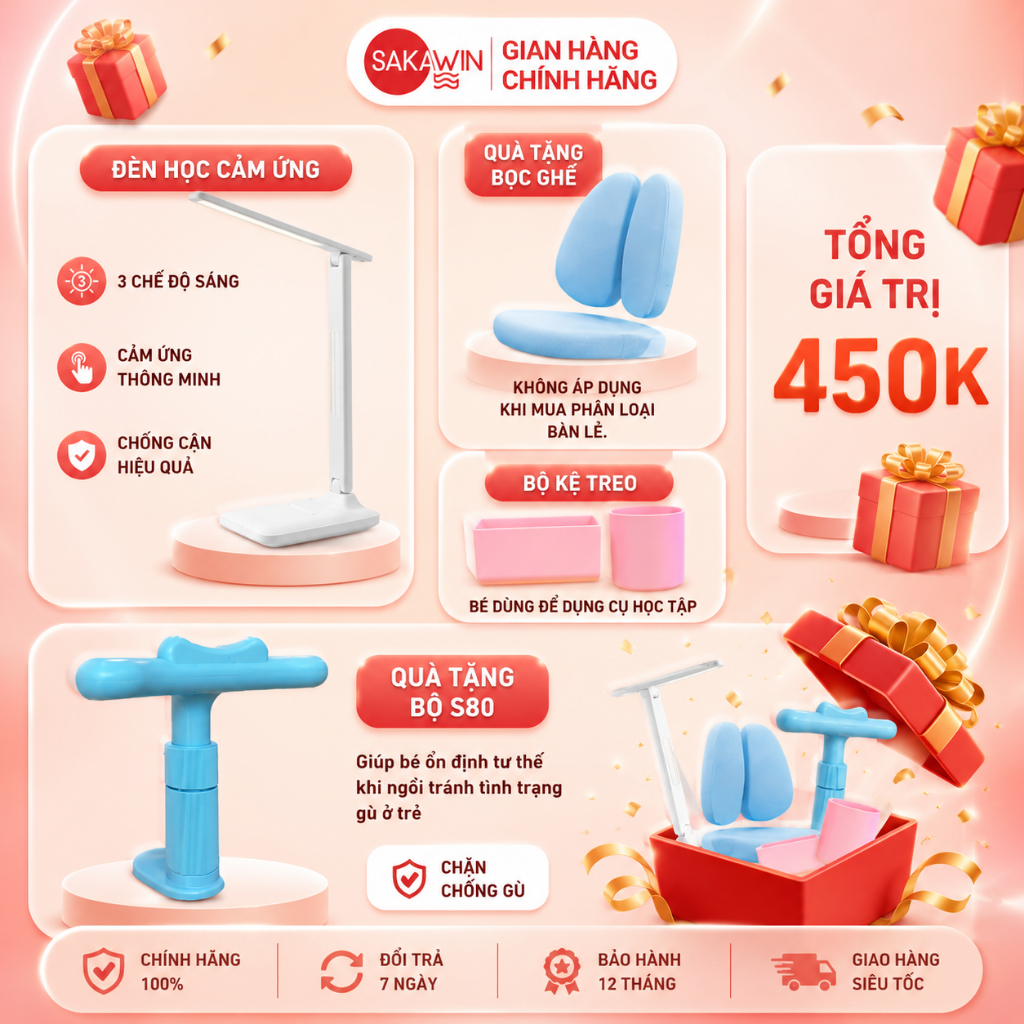Bộ bàn học cho bé thông minh Sakawin S80 Bàn học sinh có giá sách Nâng hạ độ cao bằng tay quay. | BigBuy360 - bigbuy360.vn