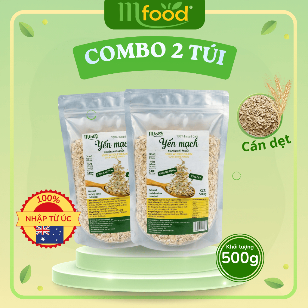 COMBO 2KG Yến Mạch Mfood Tiện Lợi Món Quà Sức Khỏe (Cán Vỡ / Nguyên Hạt)