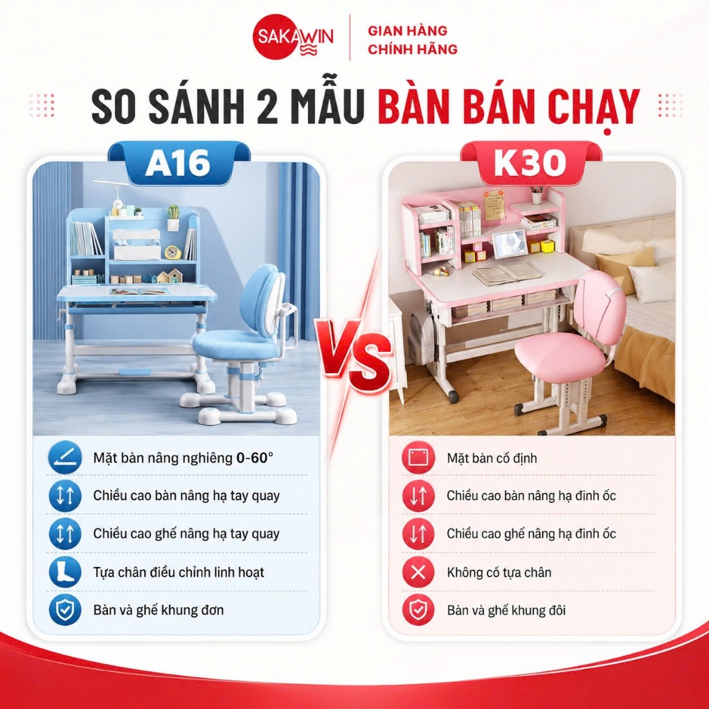 [Bản Cải Tiến] Bộ bàn ghế học sinh chống gù Sakawin A16 Plus - Bàn học cho bé, Nâng hạ tay quay | BigBuy360 - bigbuy360.vn