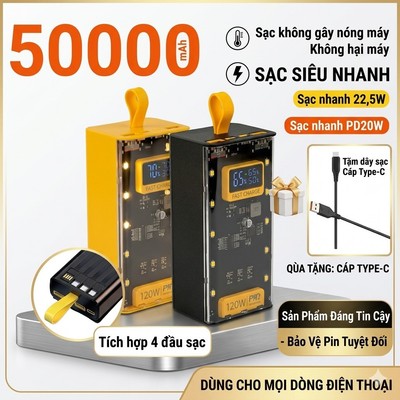 Sạc dự phòng 30000mh sạc nhanh 120W tích hợp dây 4 dây sạc đèn led màn hình led hiện thị dung lượng