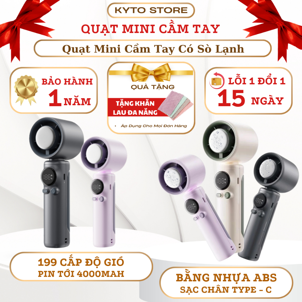 Quạt Cầm Tay Mini Giá Rẻ Tặng Dây Đeo Cổ, 5 Cấp Độ Gió, Quạt Cầm Tay Để Bàn Gấp Gọn