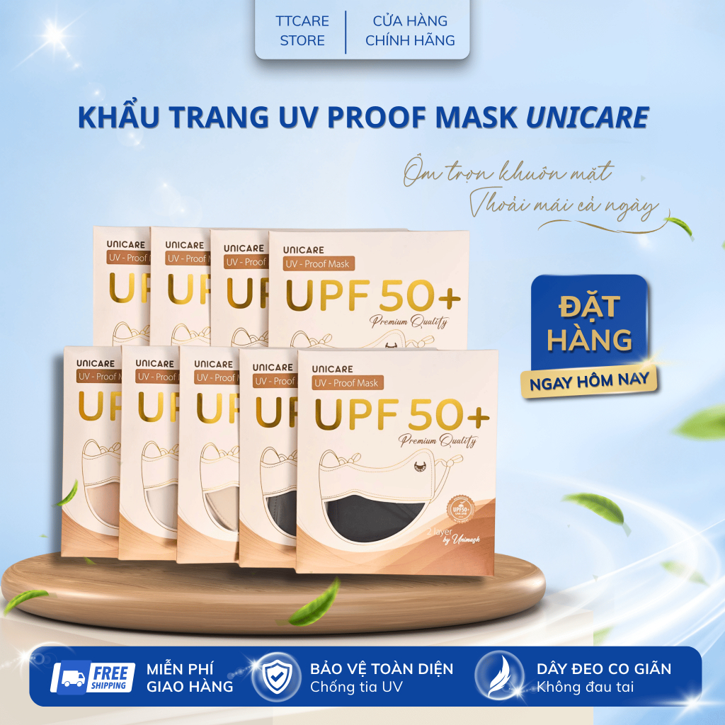 Khẩu trang Chống Tia UV UNICARE UV- Proof Mask Chất Lụa Băng Mềm Mịn Mát Thông Thoáng