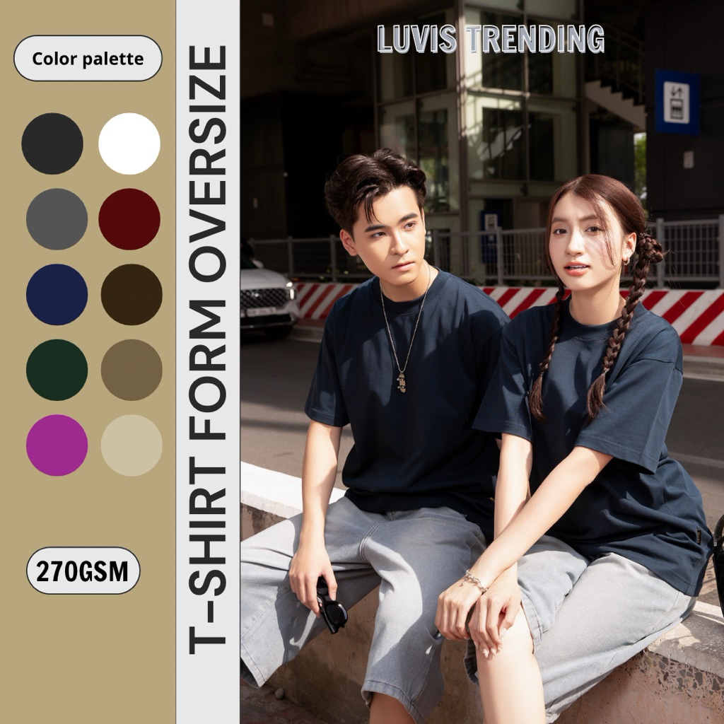 Áo Thun Trơn LUVIS Basic Unisex Nam Nữ Cotton 2 chiều 270 GSM Cao Cấp