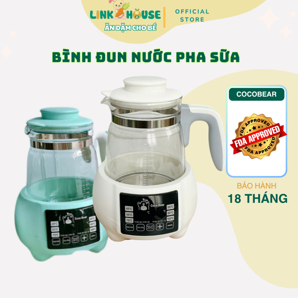 Bình đun nước pha sữa COCO BEAR máy đun giữ nhiệt ấm đun nước pha sữa cho bé (Tặng khay hâm sữa)
