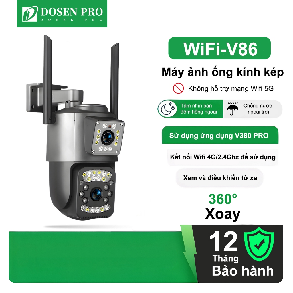 Camera Dosen Pro ngoài trời Siêu nét 5.0mpx V86 - 2 mắt xem - xoay 360 - xem đêm có màu đàm thoại 2 