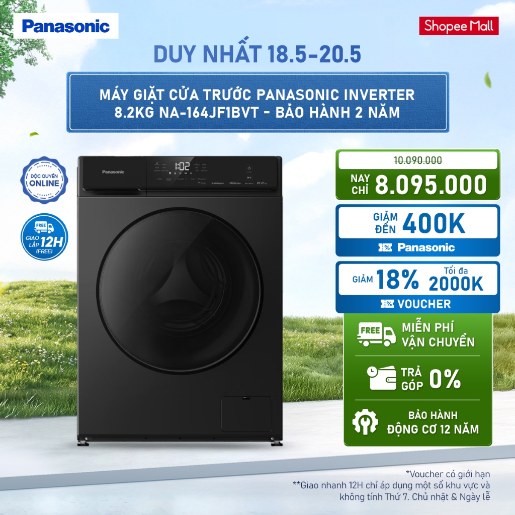 [ELPN2TV GIẢM TỐI ĐA 2TR] Máy Giặt Cửa Trước Panasonic Inverter 8.2KG NA-164JF1BVT
