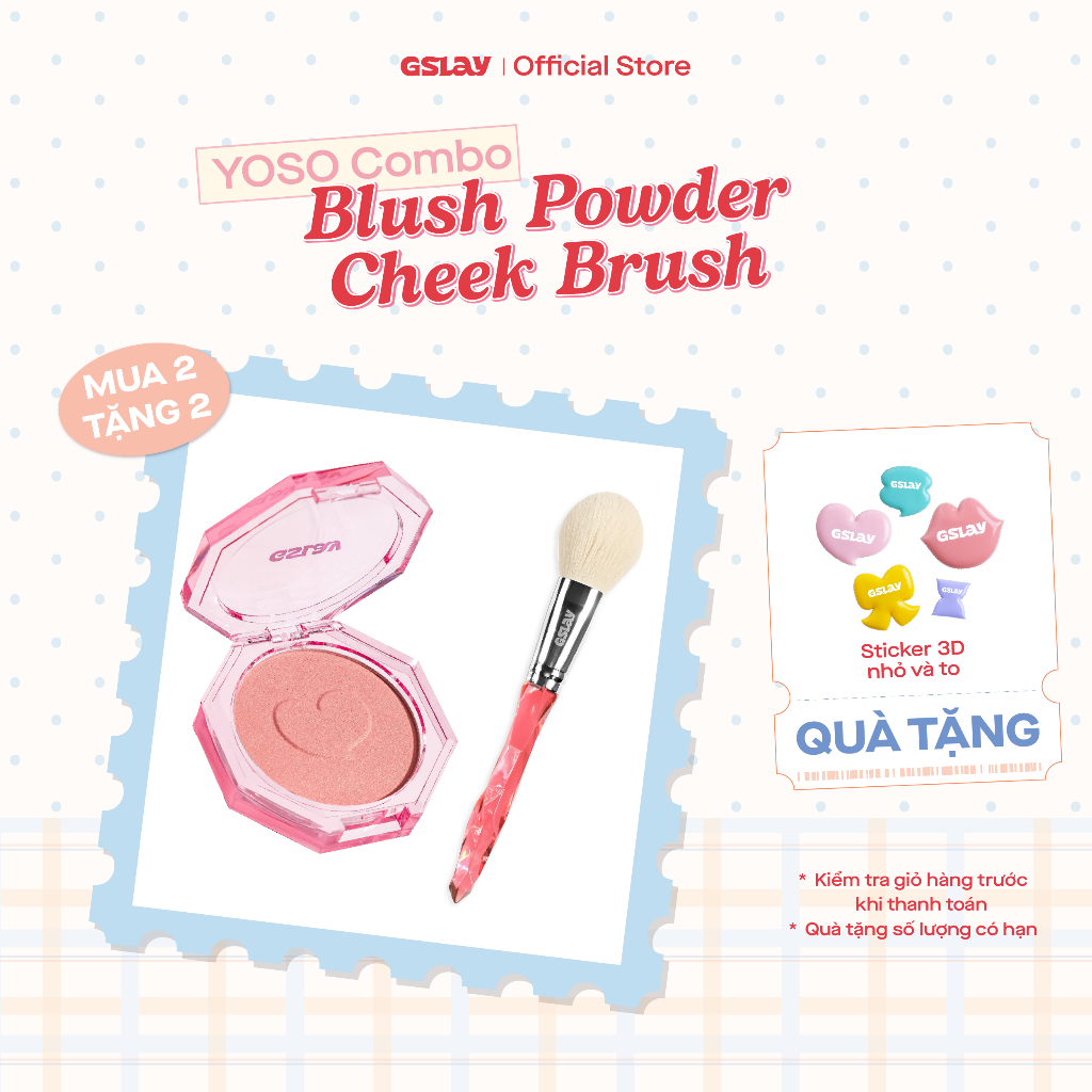 Combo GSLAY YOSO Phấn Má Hồng mịn lì, lên chuẩn màu (5g) và Cọ Má Hồng lông cọ mềm mượt, tán phấn đề