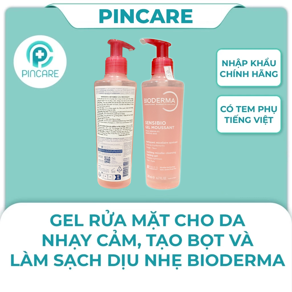Sữa rửa mặt cho da nhaỵ cảm Bioderma Sensibio Gel Moussant (hồng) 200ml - Có bill chính hãng - PINCA