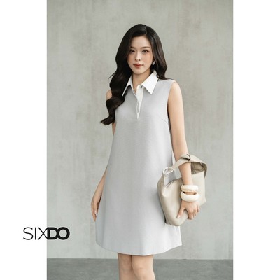 Đầm dáng suông A sát nách cổ đức SIXDO (Light Grey Woven Loose Dress)