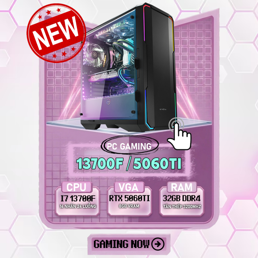 (MỚI 100%) PC Gaming i7 13700F RTX 5060Ti RAM 32GB SSD 512GB Máy Tính Để Bàn Chơi Game Livestream Đồ