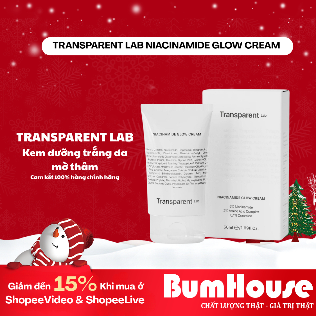 [HÀNG CTY] Kem dưỡng sáng da 5% Niacinamide Transparent Lab NIACINAMIDE GLOW CREAM 50ml