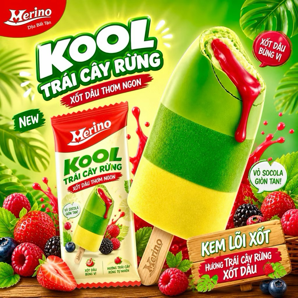 (Hỏa tốc) Kem Merino kool trái cây rừng