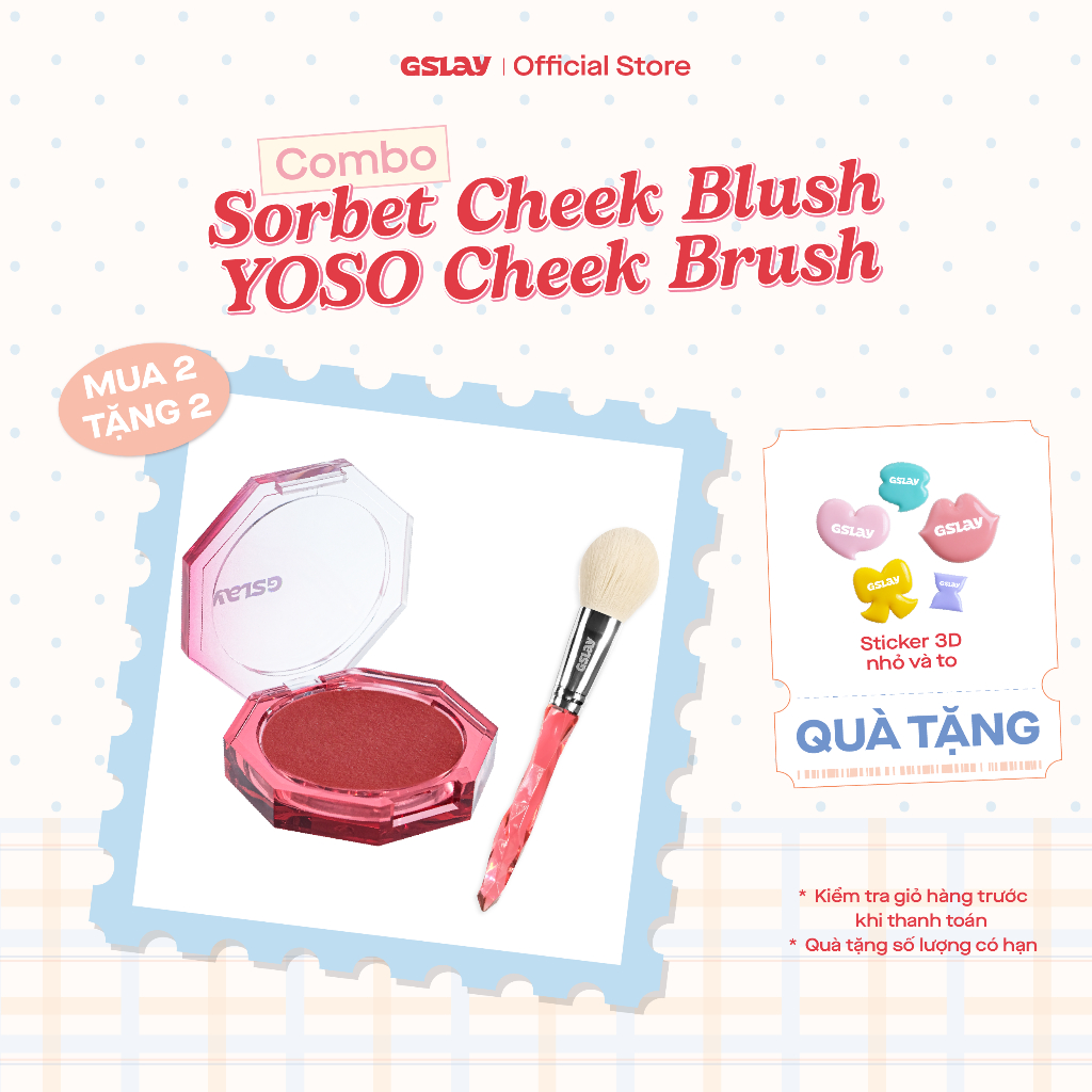 Combo Má Hồng Kem GSLAY Sorbet Cheek Blush mịn lì, dễ tán bền màu (5g) và Cọ Má Hồng lông cọ mềm mượ