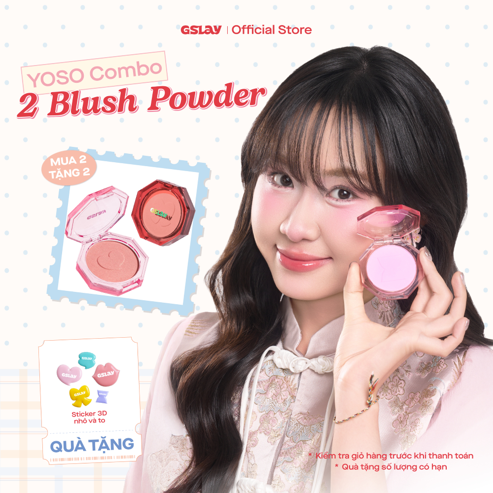 Combo 02 Phấn Má Hồng Thuần Chay Dạng Nén GSLAY YOSO Blush Powder mịn lì, lên chuẩn màu (5gx2)