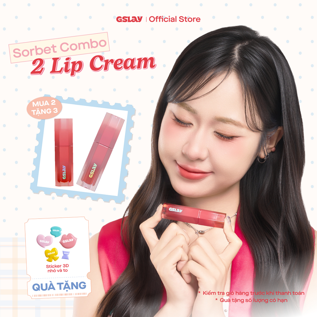 Combo 02 Son Kem GSLAY Sorbet Lip Cream mịn lì thuần chay che phủ rãnh môi giữ màu lâu trôi không kh
