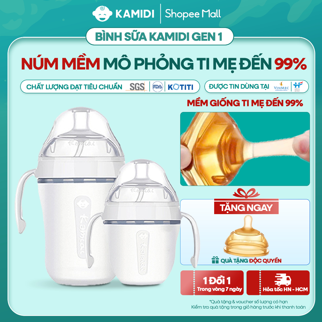Bình Sữa Kamidi Chất Liệu Silicon Trắng Bình Sữa Cho Bé Chống Sặc Đầy Hơi Bé Ti Được Ở Mọi Tư Thế