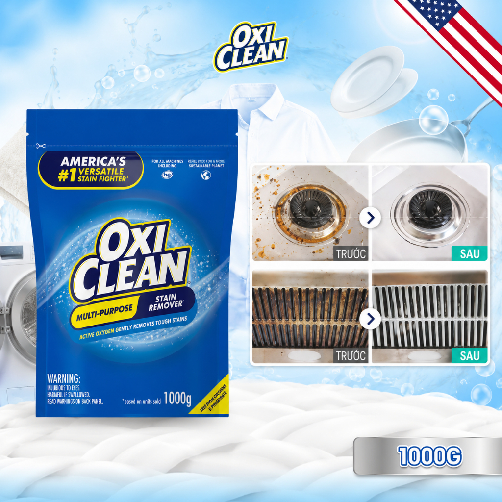 Túi bột tẩy đa năng Oxi Clean tẩy dầu mỡ vết bẩn cứng đầu 1000g