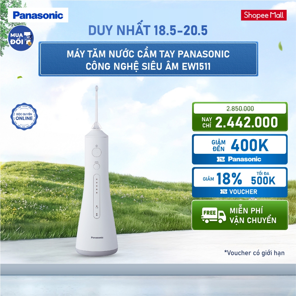 [ELPN500V GIẢM 20% TỐI ĐA 500K] Máy Tăm Nước Cầm Tay Panasonic Công Nghệ Siêu Âm EW1511 - Làm Sạch R