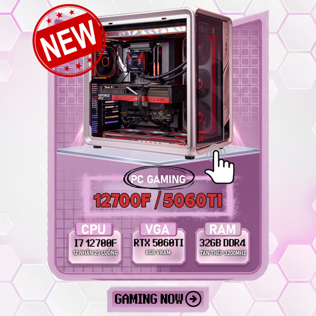 (MỚI 100%) PC Gaming i7 12700F RTX 5060Ti RAM 32GB SSD 512GB Máy Tính Để Bàn Chơi Game Livestream Đồ