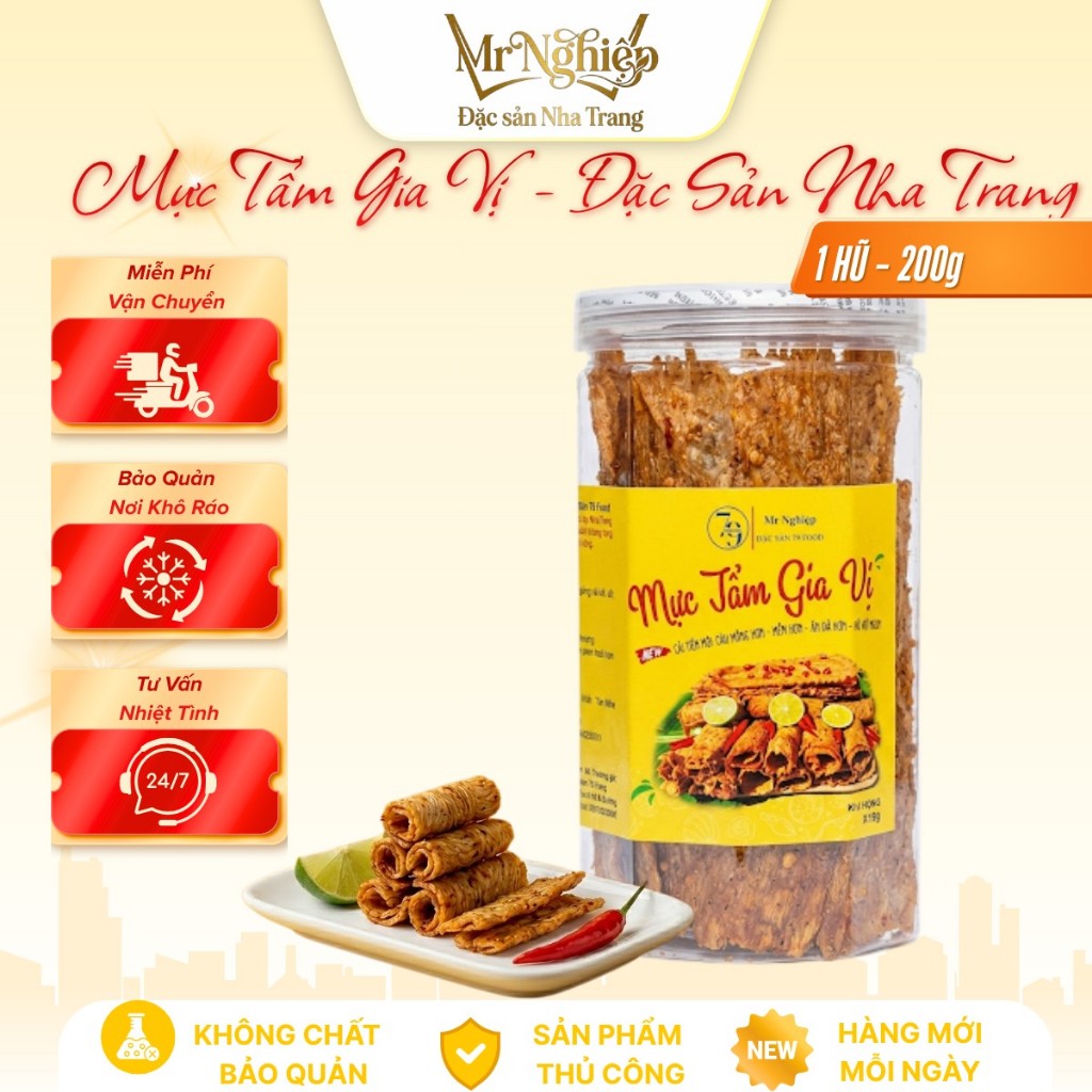Khô mực cán tẩm vị Mr.Nghiệp đặc sản Nha Trang 79 Food (200g) - mực dày dai, càng nhai càng ghiền