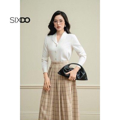 Áo sơ mi lụa dài tay cổ vest (White Silk Blouse)