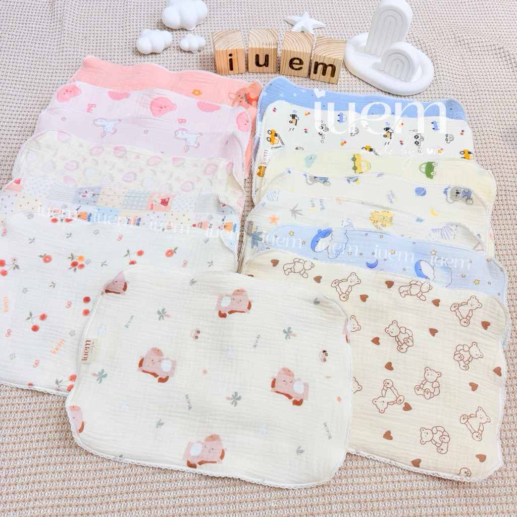 iuem Gối lót xô 12 lớp cho bé sơ sinh, chất xô muslin, mềm nhẹ, thoáng khí, thấm mồ hôi trộn phía gá