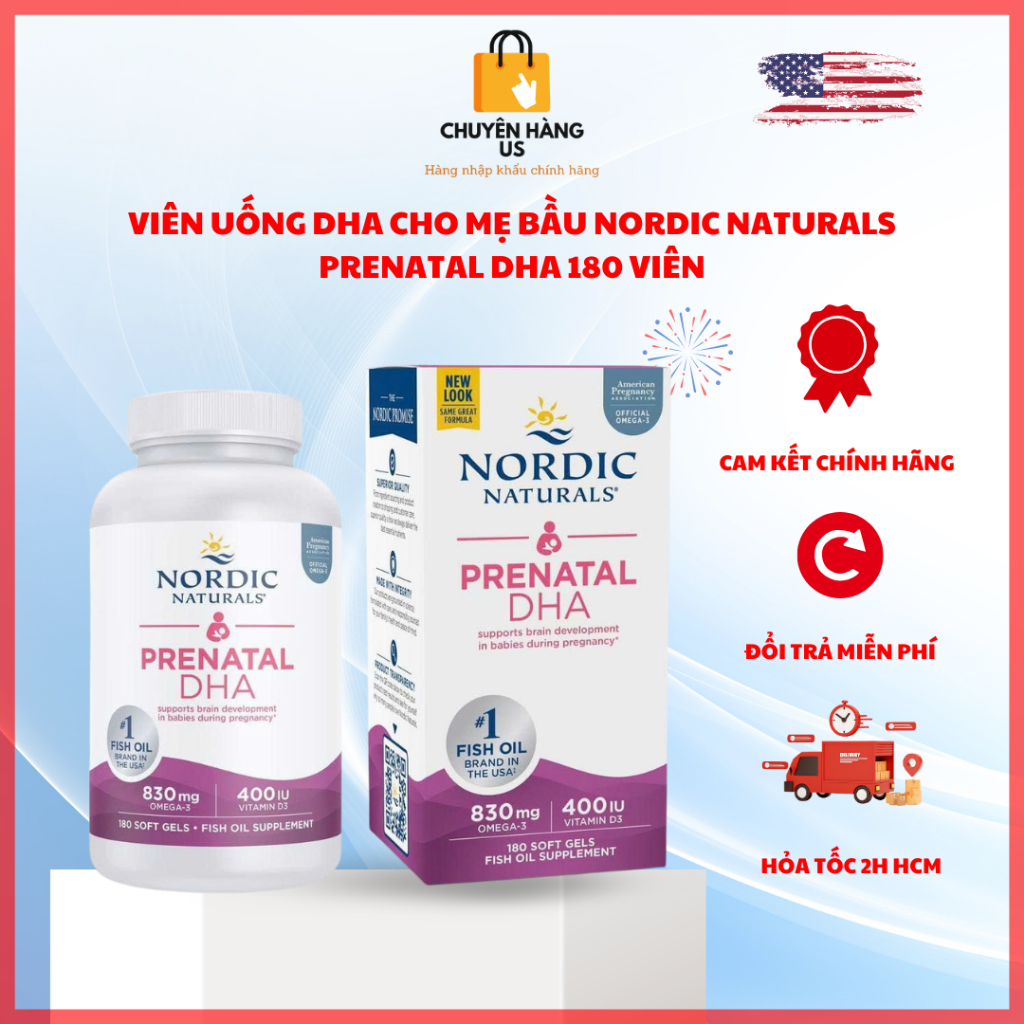 Viên Uống DHA Cho Mẹ Bầu Nordic Naturals Prenatal DHA 180 Viên Chính Hãng