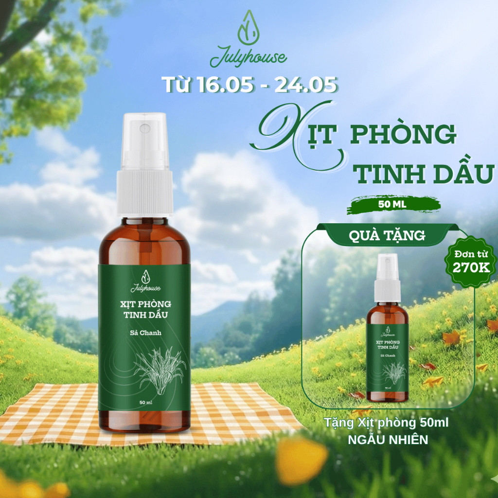 Bình xịt phòng tinh dầu sả chanh 50ml JULYHOUSE khử mùi, thơm như spa