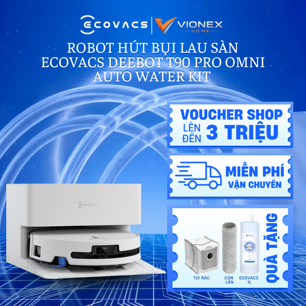 Robot Hút Bụi Lau Sàn Ecovacs Deebot T90 Pro Omni Auto Water Kit – Bản Tự Động Cấp Xả - Hàng Chính H