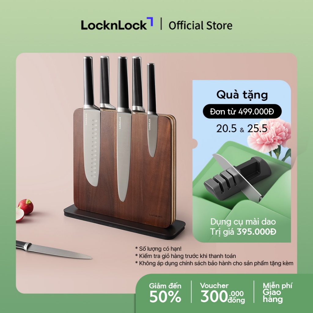 Bộ 6 dao kèm giá đỡ từ LocknLock Magnetic Knife Set CKK804 bằng thép không gỉ