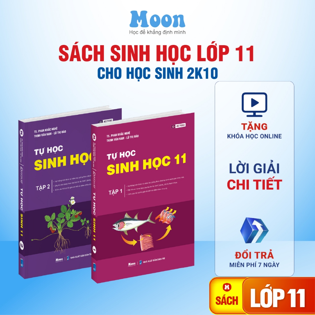 Sách Tự học sinh học lớp 11 TẬP 1 & 2 ,sinh học 11 thầy Phan Khắc Nghệ - Moonbook