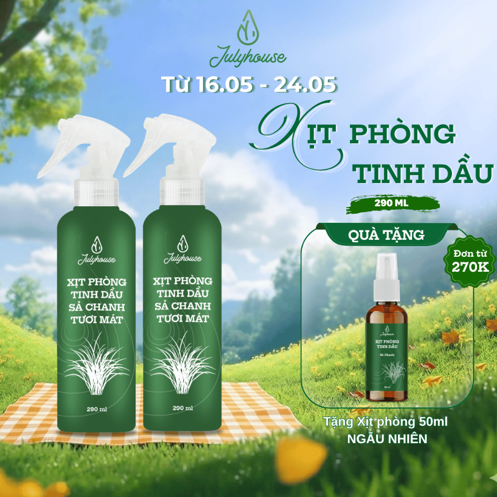 Combo 2 bình xịt phòng tinh dầu Sả Chanh 290ml/chai JULYHOUSE khử mùi thơm phòng cấp tốc