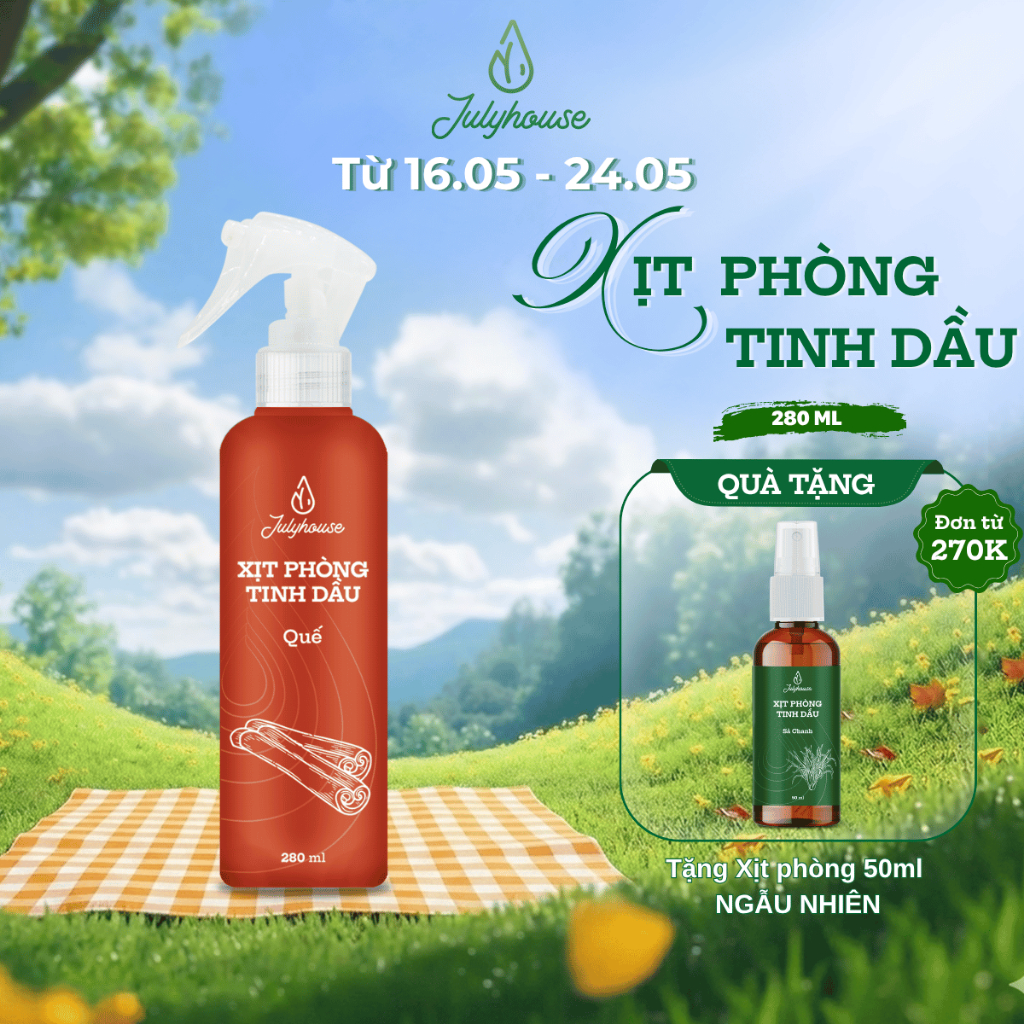 Bình xịt phòng tinh dầu quế JULYHOUSE 280ml hương thơm trầm ấm không gian