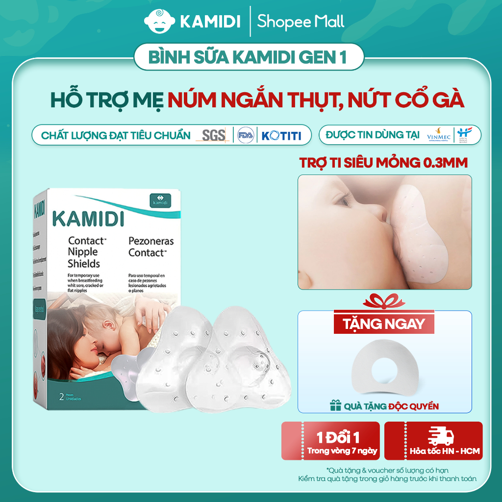 Núm Trợ Ti Kamidi Chất Liệu Silicon Co Dãn Mềm Mại Bảo Vệ Đầu Ngực Cho Mẹ Và Hỗ Trợ Cho Bé Ti Song S