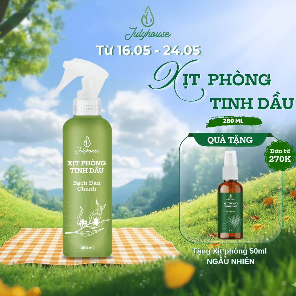 Bình xịt phòng tinh dầu Bạch Đàn Chanh 280ml JULYHOUSE khử mùi, hương thơm dịu nhẹ