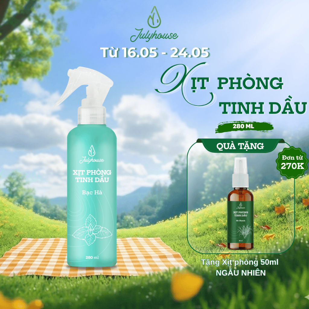 Bình xịt Phòng tinh dầu Bạc hà 280ml JULYHOUSE công dụng khử mùi thơm phòng the mát