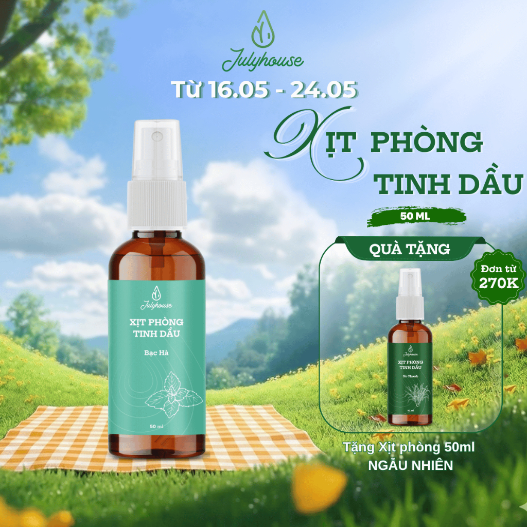 Bình xịt phòng tinh dầu bạc hà 50ml JULYHOUSE the mát sảng khoái